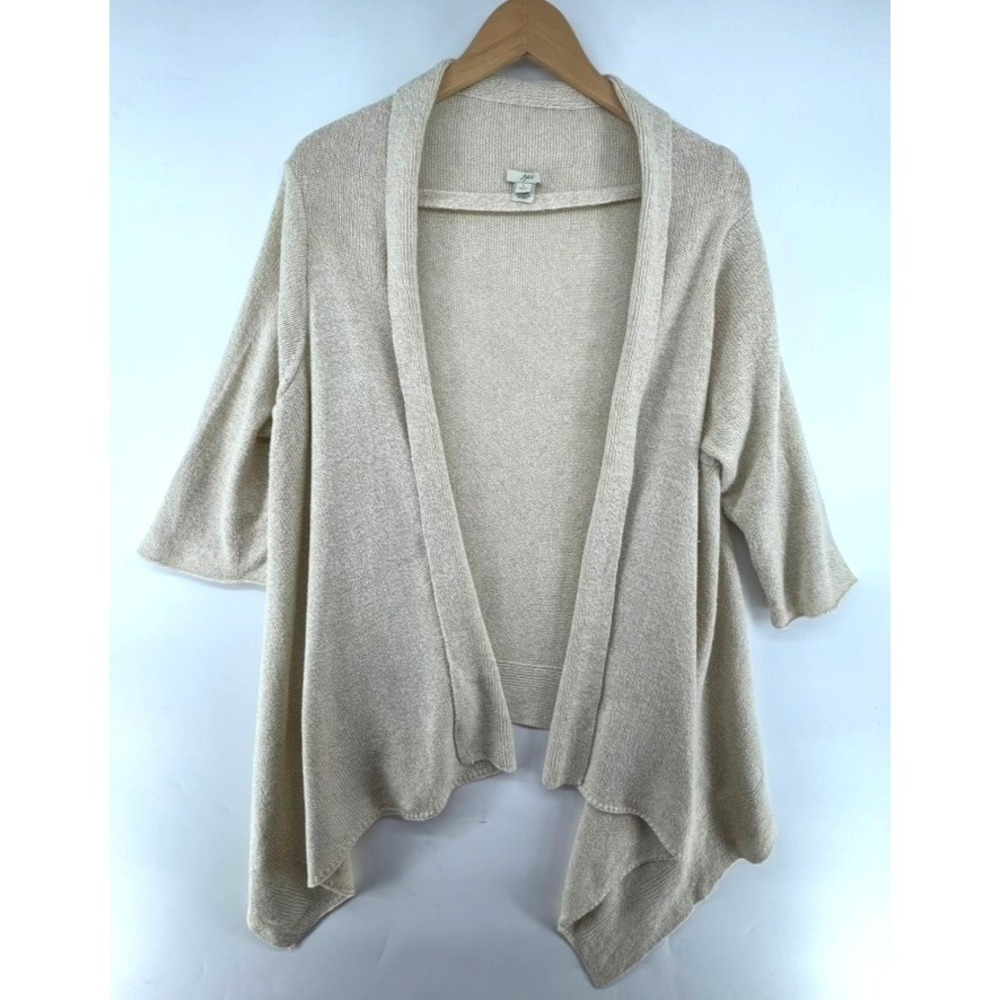 J. Jill Cardigan Women L Linen Blend Minimalist Open Front Neutral Beach Preppy